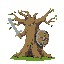 huge living tree wielding sword and shield
