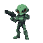 alien in armor with blaster