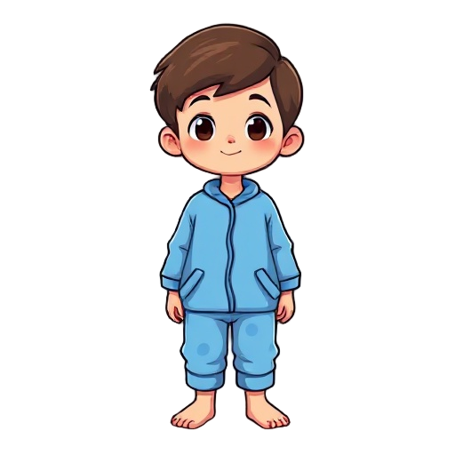 perssonagen criança com pijama azul com estrelinhas brancas simples