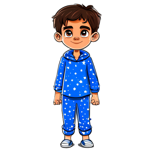 perssonagen criança com pijama azul com estrelinhas brancas simples