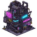 huge futuristic cyberpunk underground building rusted with pipes, vents, neon signs and 