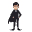 man in black suit and cape blue eyes