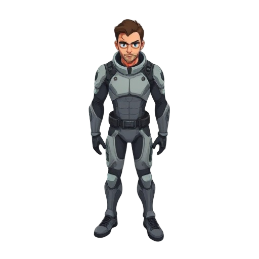 a futuristic man torn suit 