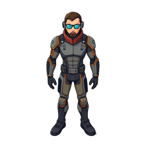 a retro-futuristic man torn suit 