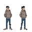  a casual modern man character breathing idle animation, 16x16 resolution, 4 frames, side view, urban setting, wearing hoodie and jeans, clean and simple design