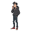  a casual modern man character breathing idle animation, side view, urban setting, wearing hoodie and jeans, clean and simple design