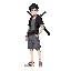  male character, white skin, short black hair, flamengo-style shirt, baggy denim shorts, nike-like shoes, katana on back, simple background
