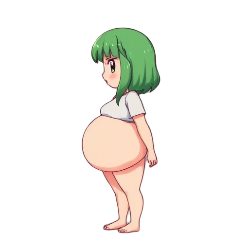 a girl side view, green hairs, fatty body
