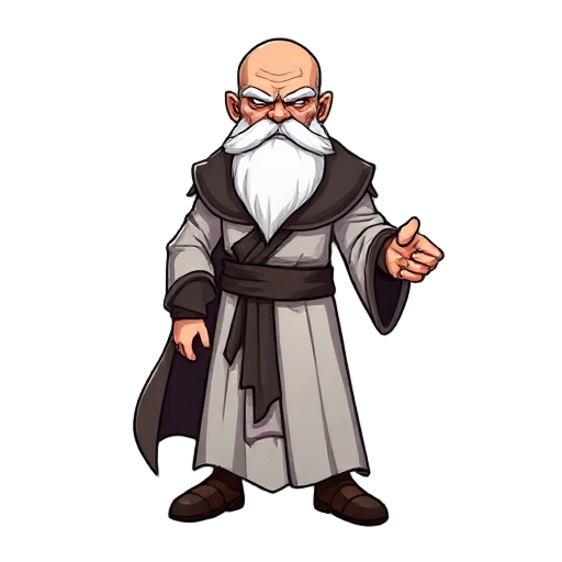 create gulyabani sprite ( he is a white bearded man with bald head and long white dress he is evil)