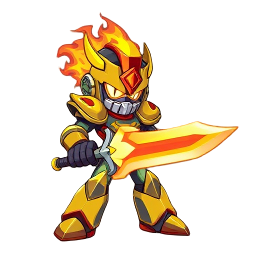 armored fire warrior, flame sword, megaman x style