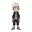 um menino de cabelo branco e moletom preto andando pra cima baixo esquerda e direita