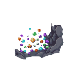 a cave where gemstones are scattered