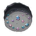 a cave where gemstones are scattered