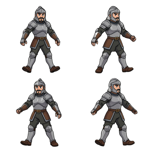 quero que crie um sprite sheet de um cavaleiro andando para direita depois para esquerda