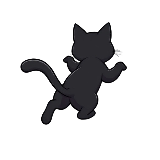black cat jump, side view, front. view, back view	
