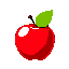 small cute red apple with white reflection and green leaf