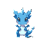 cute small dragon, standing facing front, only blue and white, face and body facing front, big eyes, different shades of blue