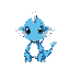 cute small dragon, standing facing front, only blue and white, face and body facing front, big cute eyes, different shades of blue
