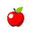 small cute red apple with white reflection and green leaf
