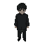 prompt: "character design for a top-down horror game, orthographic view, a japanese schoolboy in a black traditional gakuran uniform. dark, moody lighting, aesthetic similar to rpg maker horror classics. 2d flat illustration, clean lines, gloomy and myste