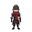 warrior with helmet in dark armor with a red scarf
