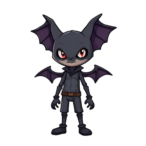 littlke charcater cartoon with a bat head for a metroidvania game