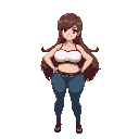 brown haired woman, large chest, large hips, anime style