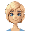 make a female with short blonde hair, her favorite color is blue, and she likes to smile a lot.