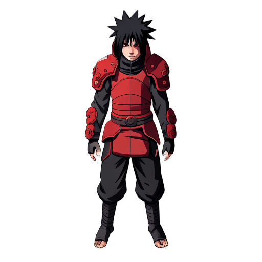 madara uchiha red armor, black hair, transparent background,