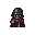 create a character for my fantasy topdown video game in 1 - bit style, the character is a warrior dressed in black leather armor and wears a hood that darkens his face