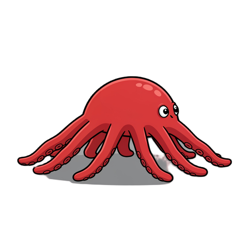 the eight-legged red octopus-like creature walks slowly from left to right. all eight tentacles move in a coordinated alternating crawling rhythm. keep the exact character design, body shape, colors, eyes and proportions unchanged. side-view game animatio