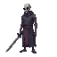 a realistic undead,with a sword. side view . no outline