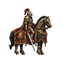 no front view only side profil view right . a knight on a horse luxurious armor with a sword 