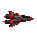 spaceship ,red & gray , black, side view , no outline
