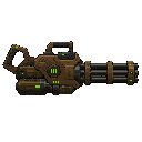 futuristic minigun, brown ,green light, profil view 