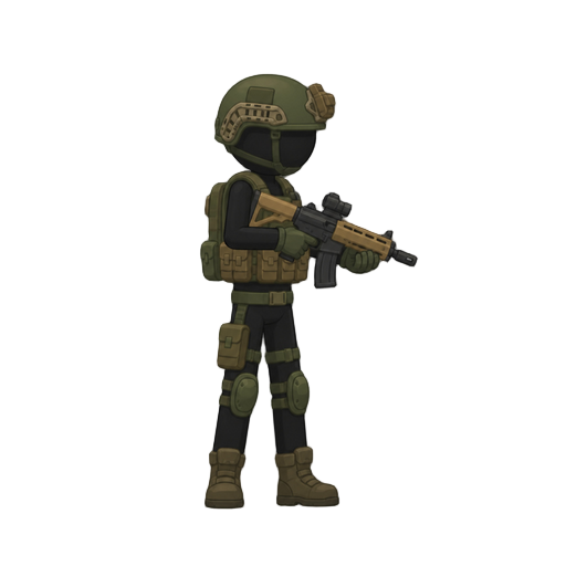 no front view, profil side view right , a stickman military armor. with a gun. no outline 
