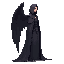 a realistic dark angel mage . side view . no outline