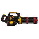 futuristic minigun, black yellow red , profil view 