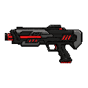 futuristic lasergun, black gray red ,profil view