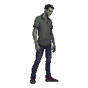 zombie realistic, human size ,looking right 100% profil view. no outline 