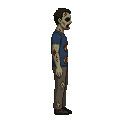 zombie ,blue t-shirt .realistic .looking right 100% profil camera view. no outline 