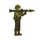 please noo front view , only side view right, a soldier with a rocket in a ready to shoot pose . no outline no shadow 