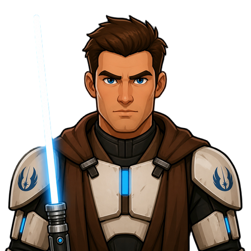 a  space warrior with a lightsaber in space