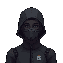 space warrior with a black uniform. a mask. no outline 