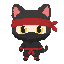 ninja cat , chibi artstyle extreme big head. no outline, no shading