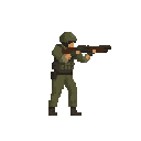 a soldier with shotgun in ready to shoot pose , no front view only side view right. no outline, flat color, less detail