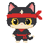 ninja cat , chibi artstyle extreme big head. no outline, no shading