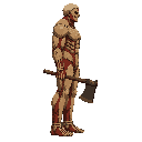 please noo front view , only side view right, a titan from snk with an axe