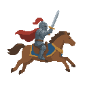 a knight on a horse with a sword , choose random color( 90 degree side view , right ) no outline