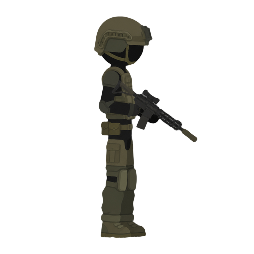 no front view, profil side view right , a stickman military armor. with a gun. no outline 